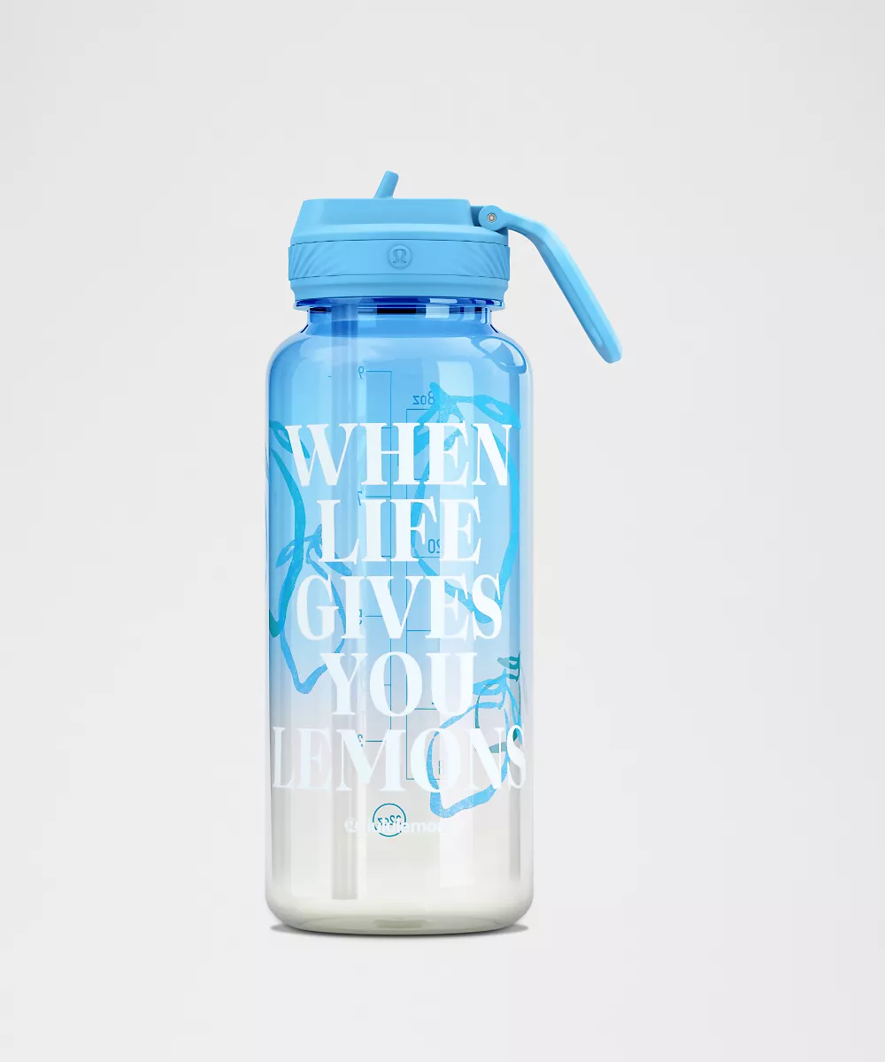 Gourde de sport Back to Life 32oz bouchon à paille *Lemons Quote — Ocean Wave/Coconut Ivory, view 1