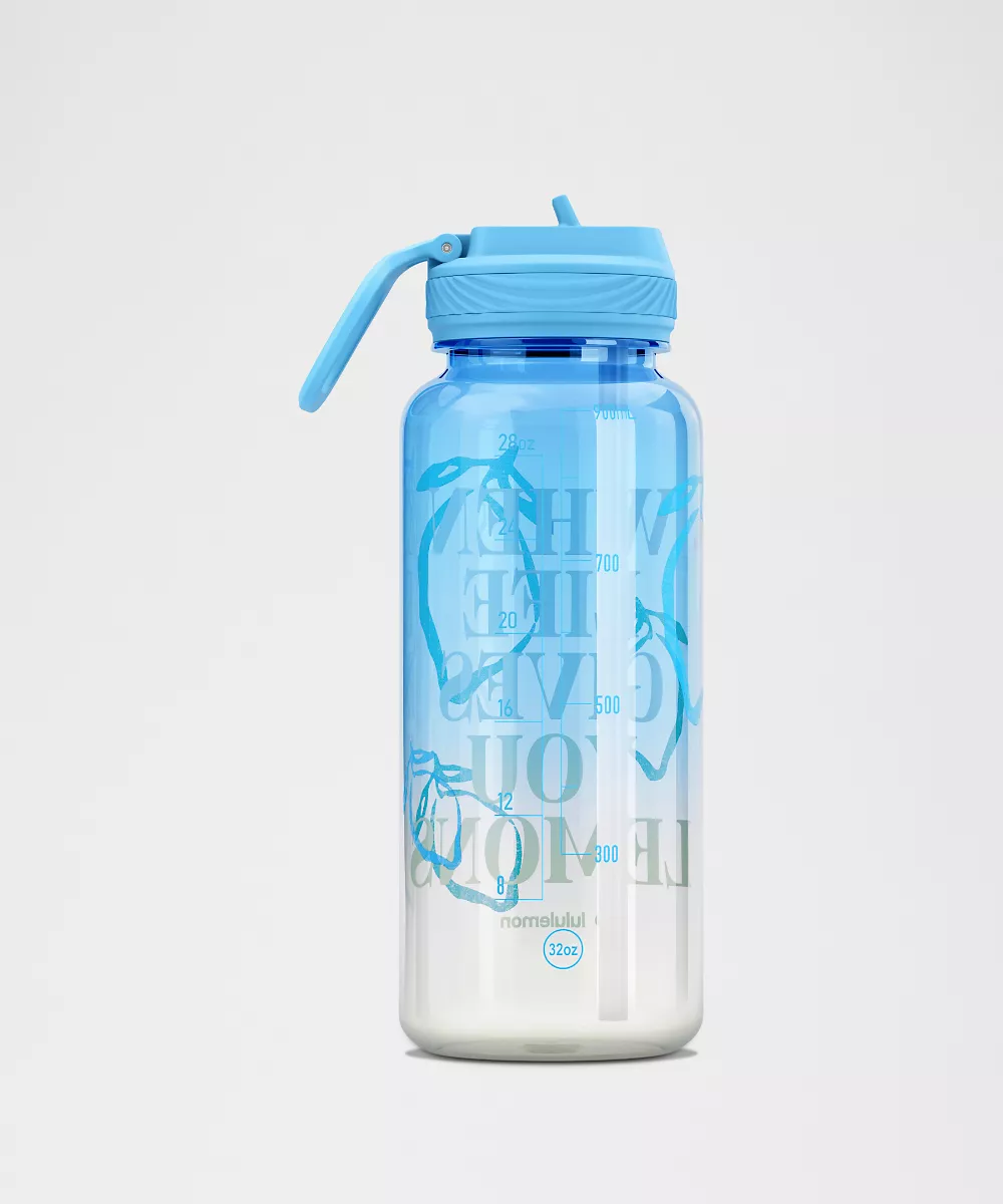 Gourde de sport Back to Life 32oz bouchon à paille *Lemons Quote — Ocean Wave/Coconut Ivory, view 2