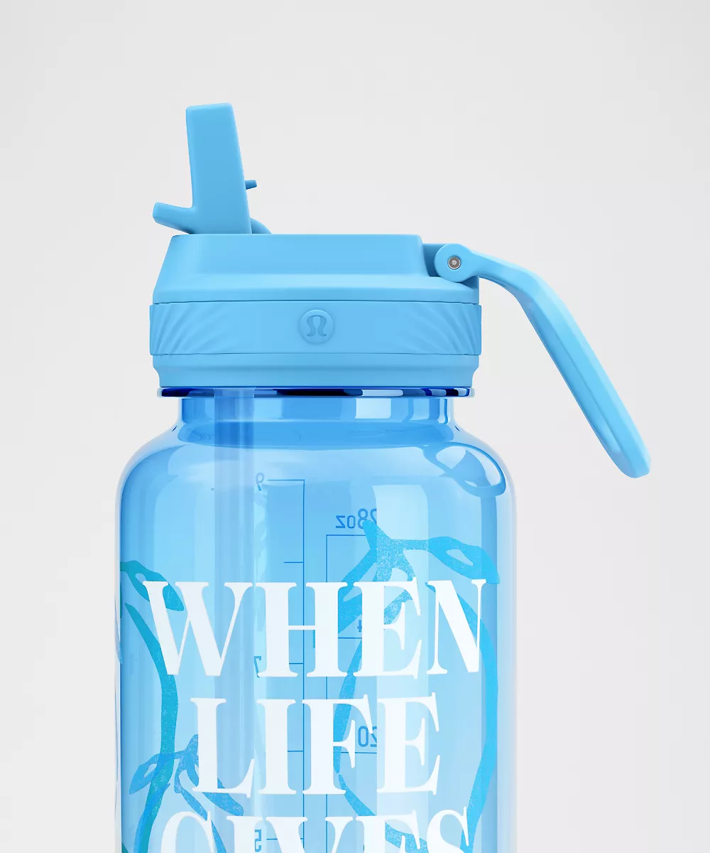 Gourde de sport Back to Life 32oz bouchon à paille *Lemons Quote — Ocean Wave/Coconut Ivory, view 3