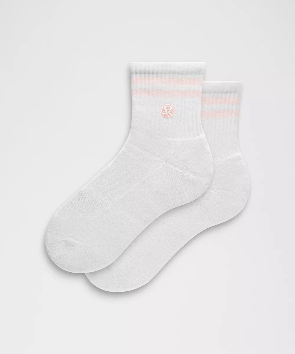 Chaussettes mi-mollet Daily Essential unisexe *Rayures — White/Pink Pearl, view 1
