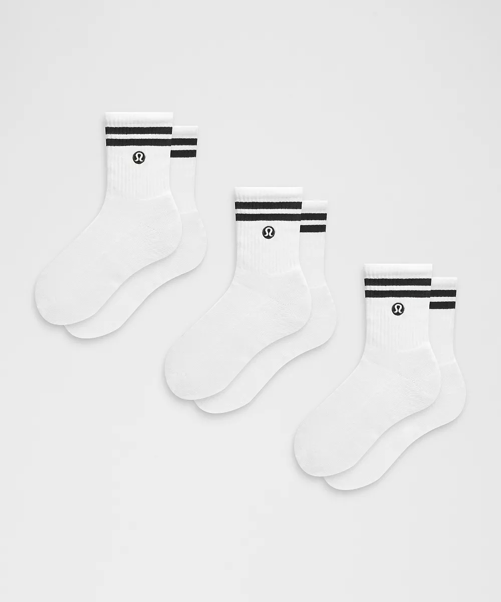 Chaussettes mi-mollet Daily Essential unisexe Lot de 3 *Rayures — White/Black, view 1