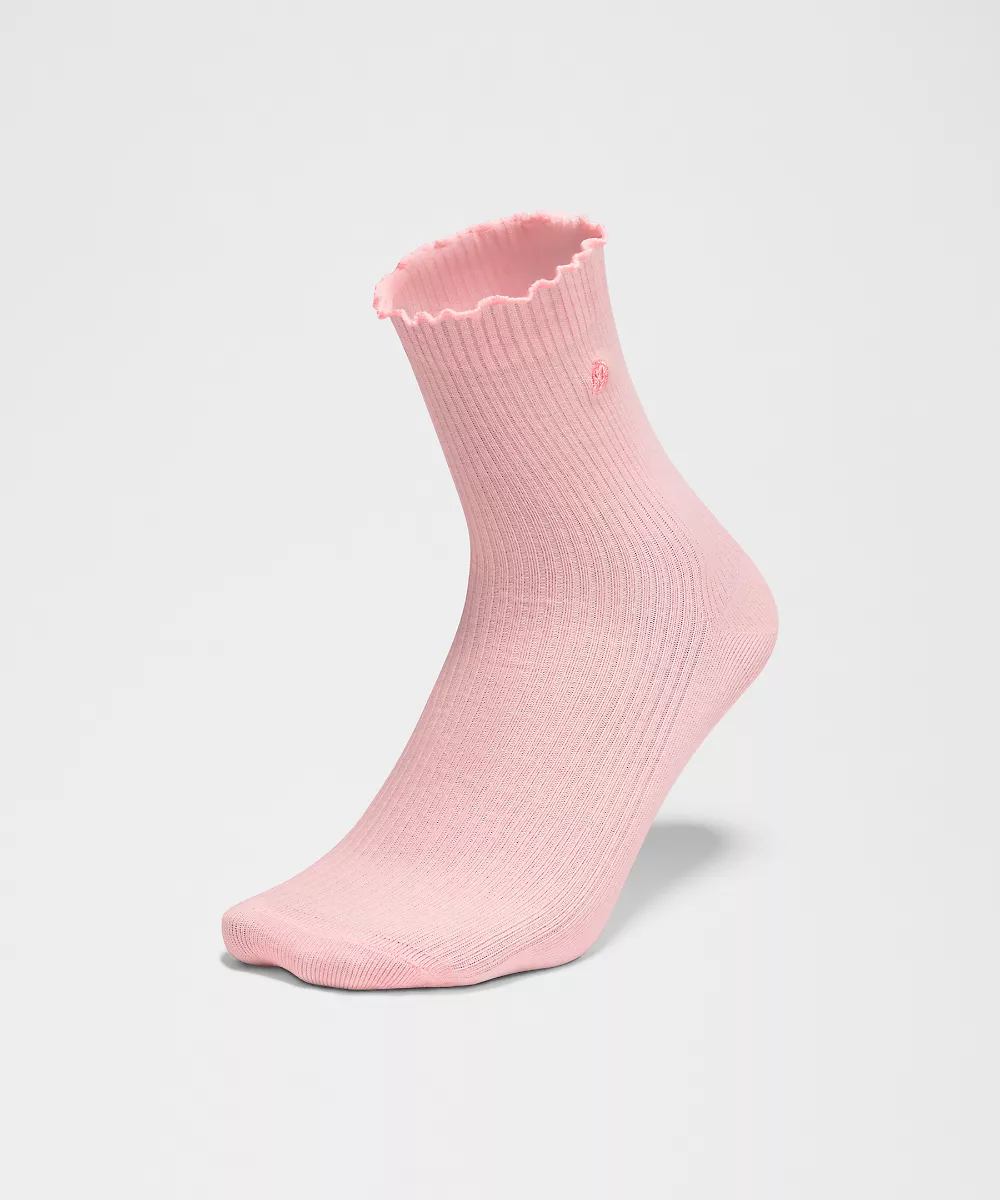 Chaussettes mi-mollet à bord ondulé unisexe — Pink Pearl, view 3
