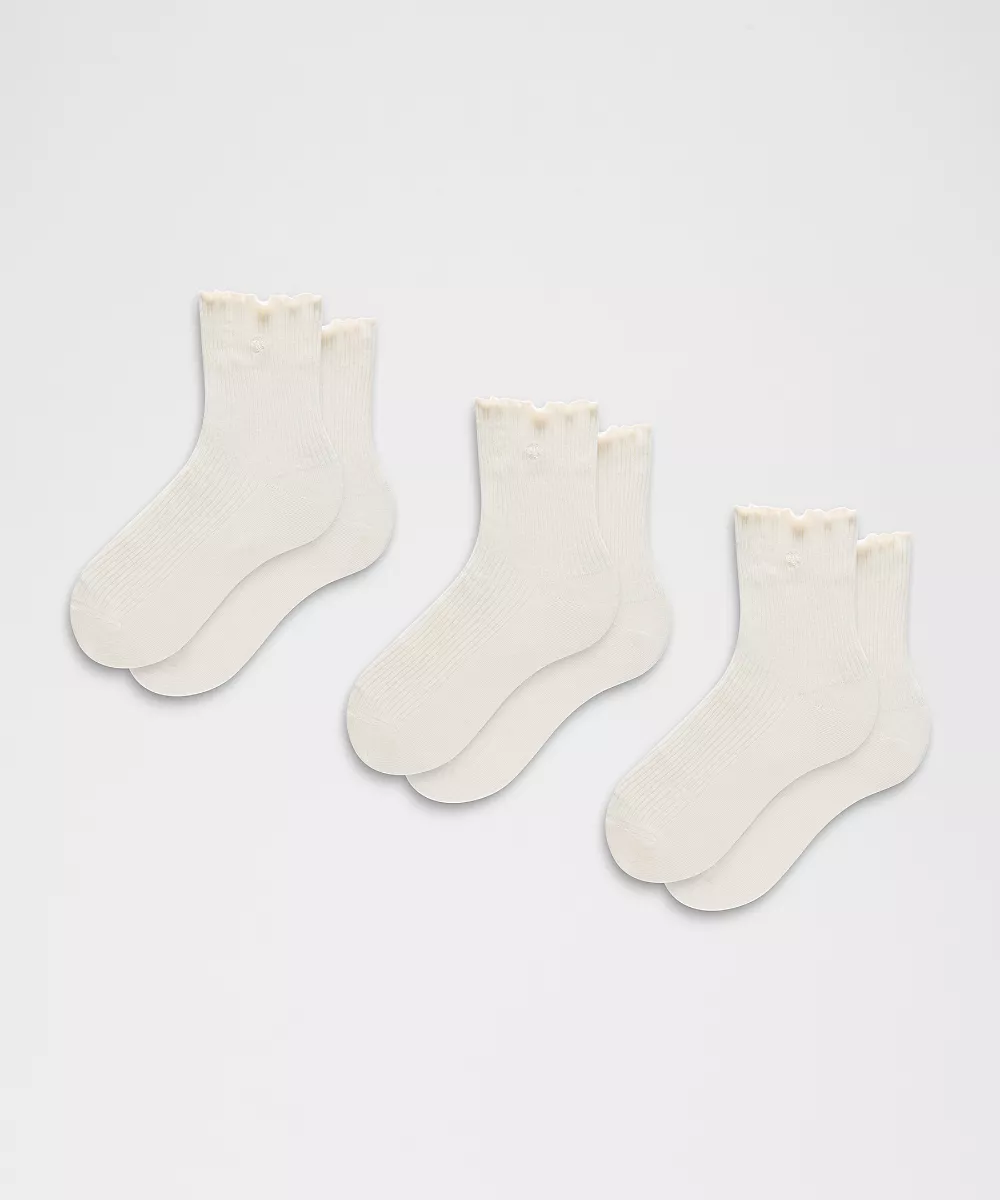 Chaussettes mi-mollet à bord ondulé unisexe *Lot de 3 — Coconut Ivory/Coconut Ivory/Coconut Ivory, view 1