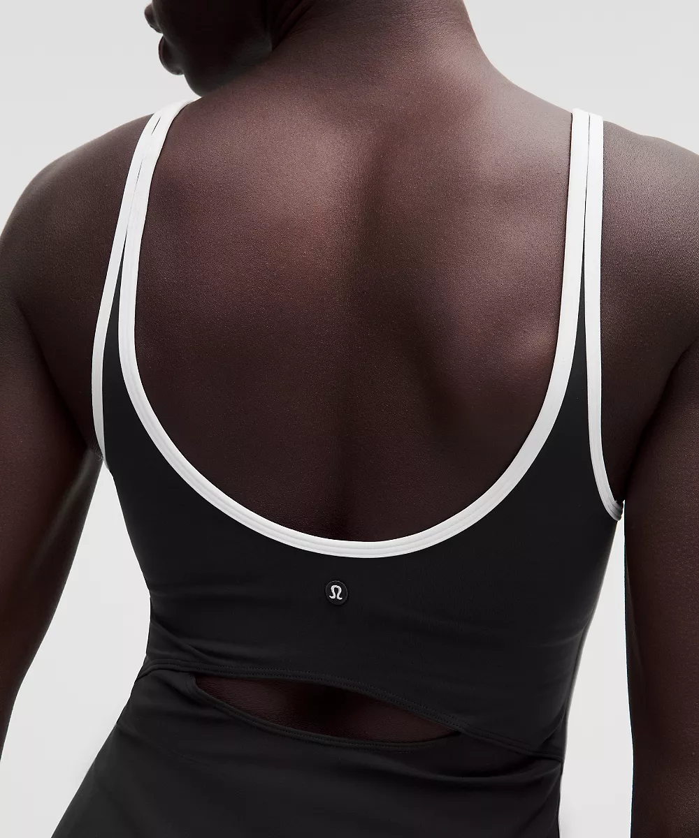 Robe de tennis col dégagé à découpe — Black/White, view 4