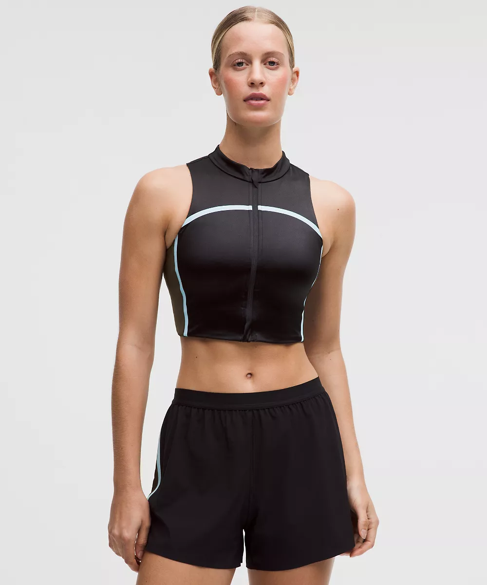 Débardeur zippé intégral Satin Shine maintien moyen, bonnet B/C *Stripe — Black/Walnut Crunch/Foam Cloud, view 1