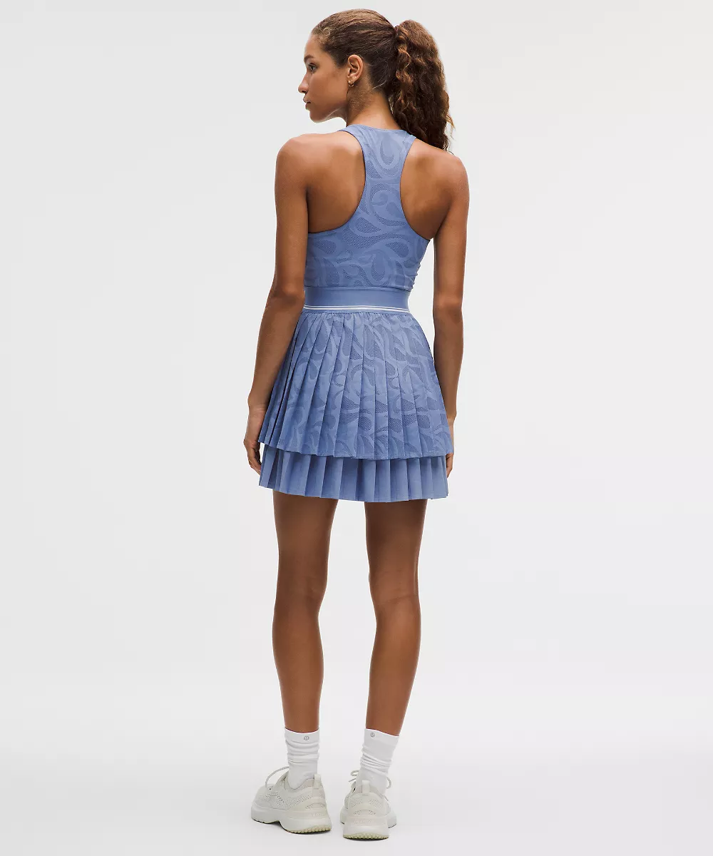 Robe de tennis plissée en mesh paisley — Prep Blue/White, view 2