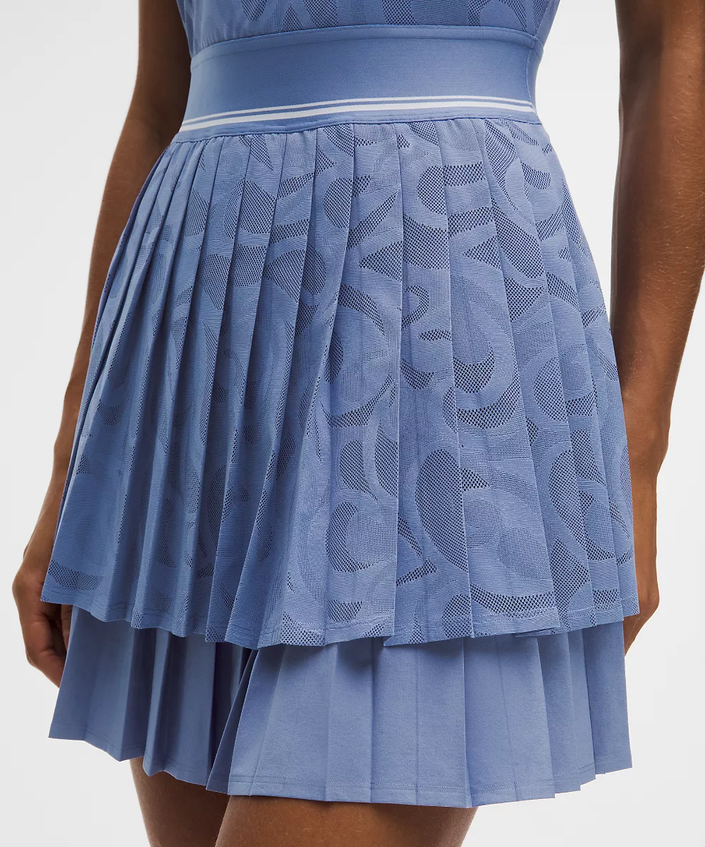 Robe de tennis plissée en mesh paisley — Prep Blue/White, view 5