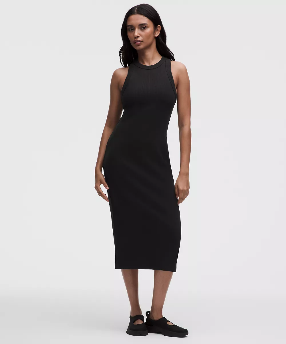 Robe midi en coton épais côtelé — Black, view 1