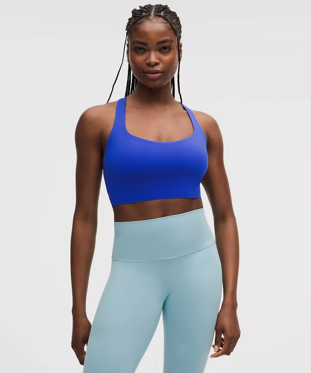 Brassière de yoga longue à fines bretelles FlexyFlex *Maintien léger, Bonnets D–DDD — Beach Ball Blue, view 1