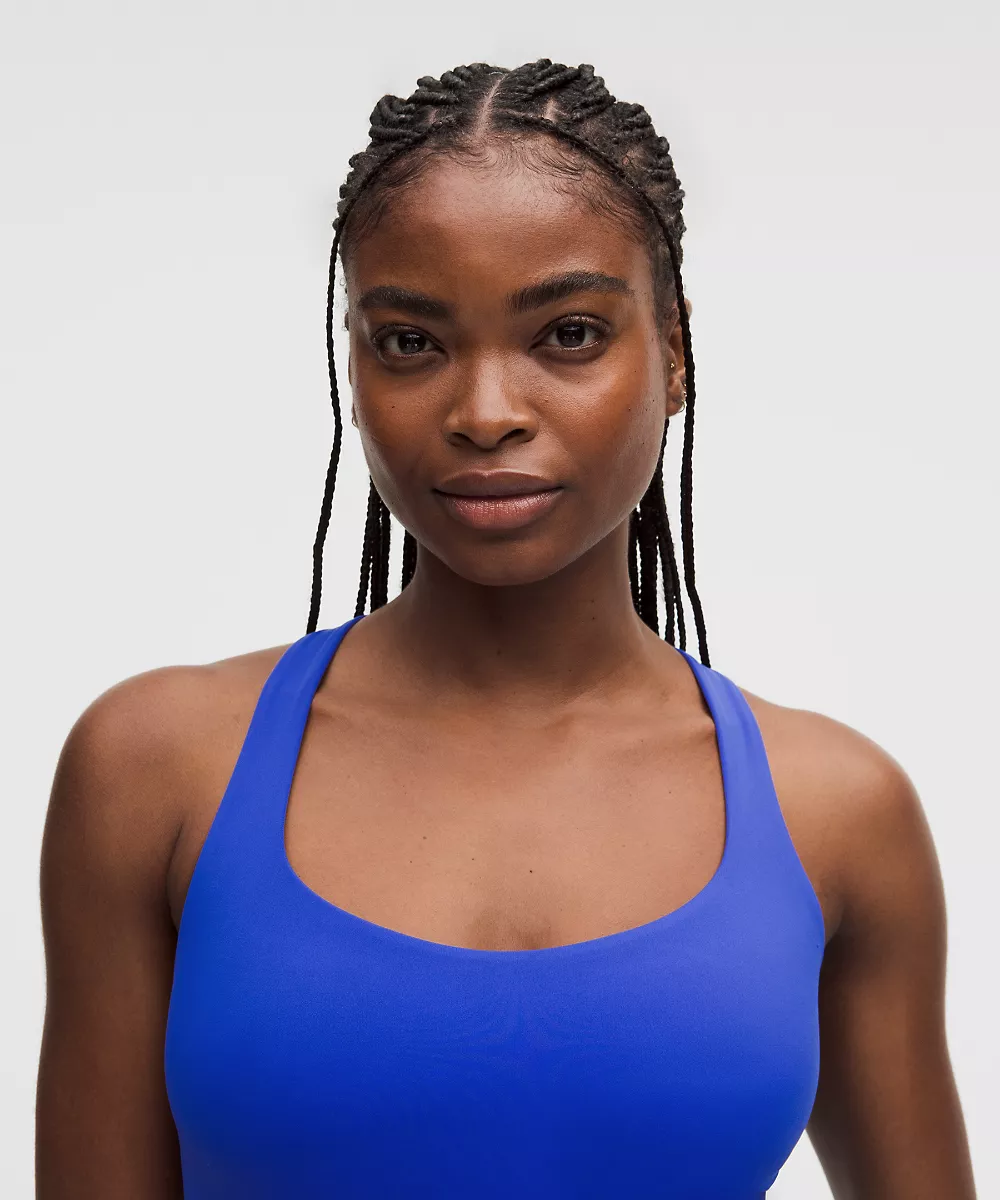Brassière de yoga longue à fines bretelles FlexyFlex *Maintien léger, Bonnets D–DDD — Beach Ball Blue, view 4