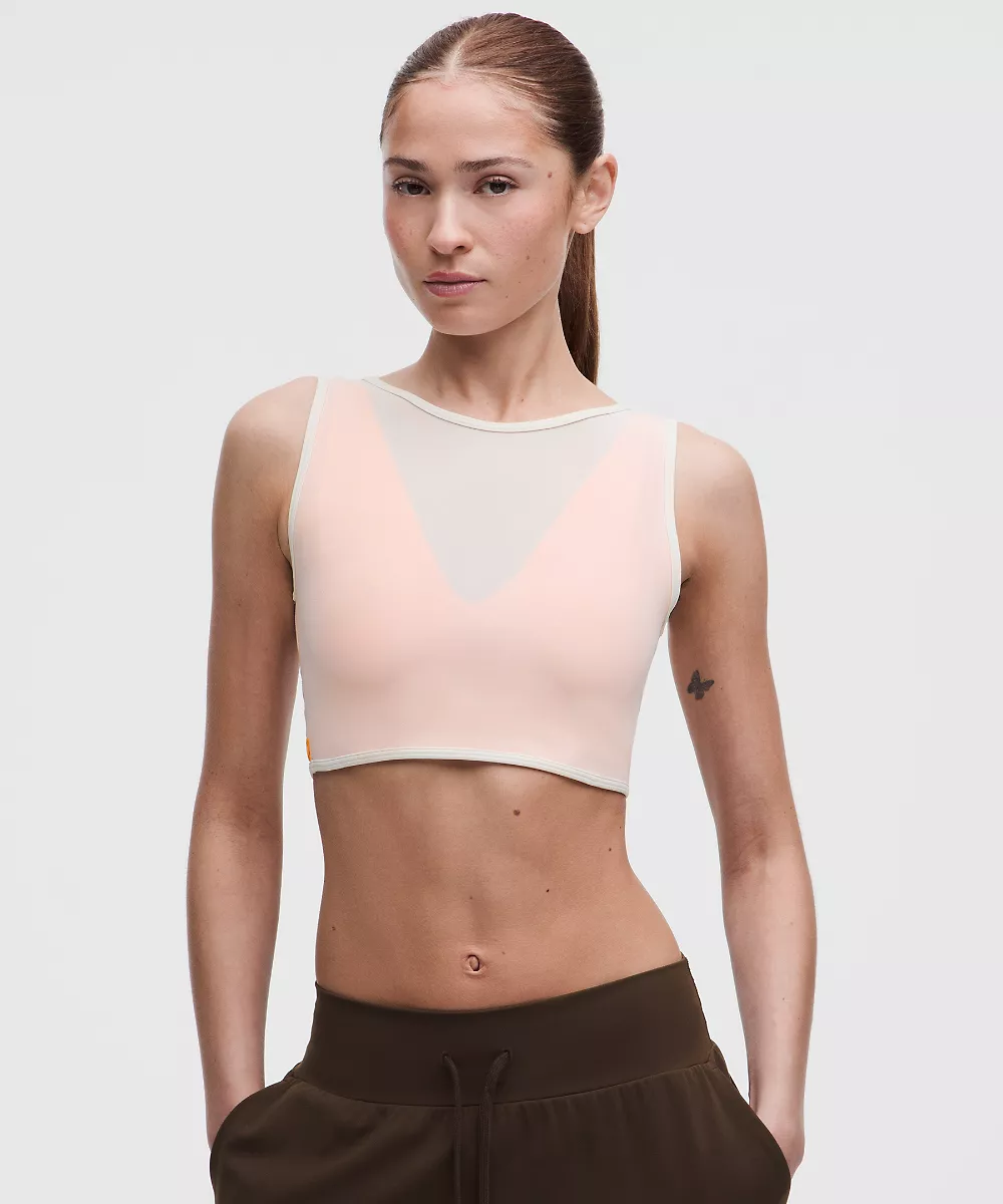 Brassière Bend This bandeau en mesh et col V *Maintien léger, bonnets A–C — Light Ivory/Citrus Sizzle Tone, view 4