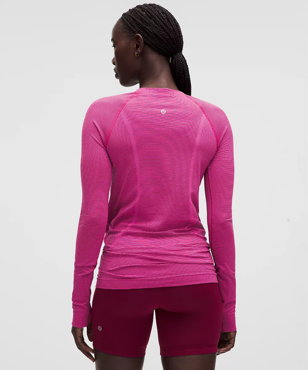 Chemise Swiftly Tech manches longues 2.0 *Longueur hanches — Spandex Stripe Flamingo Fun/Raspberry Rave, view 3