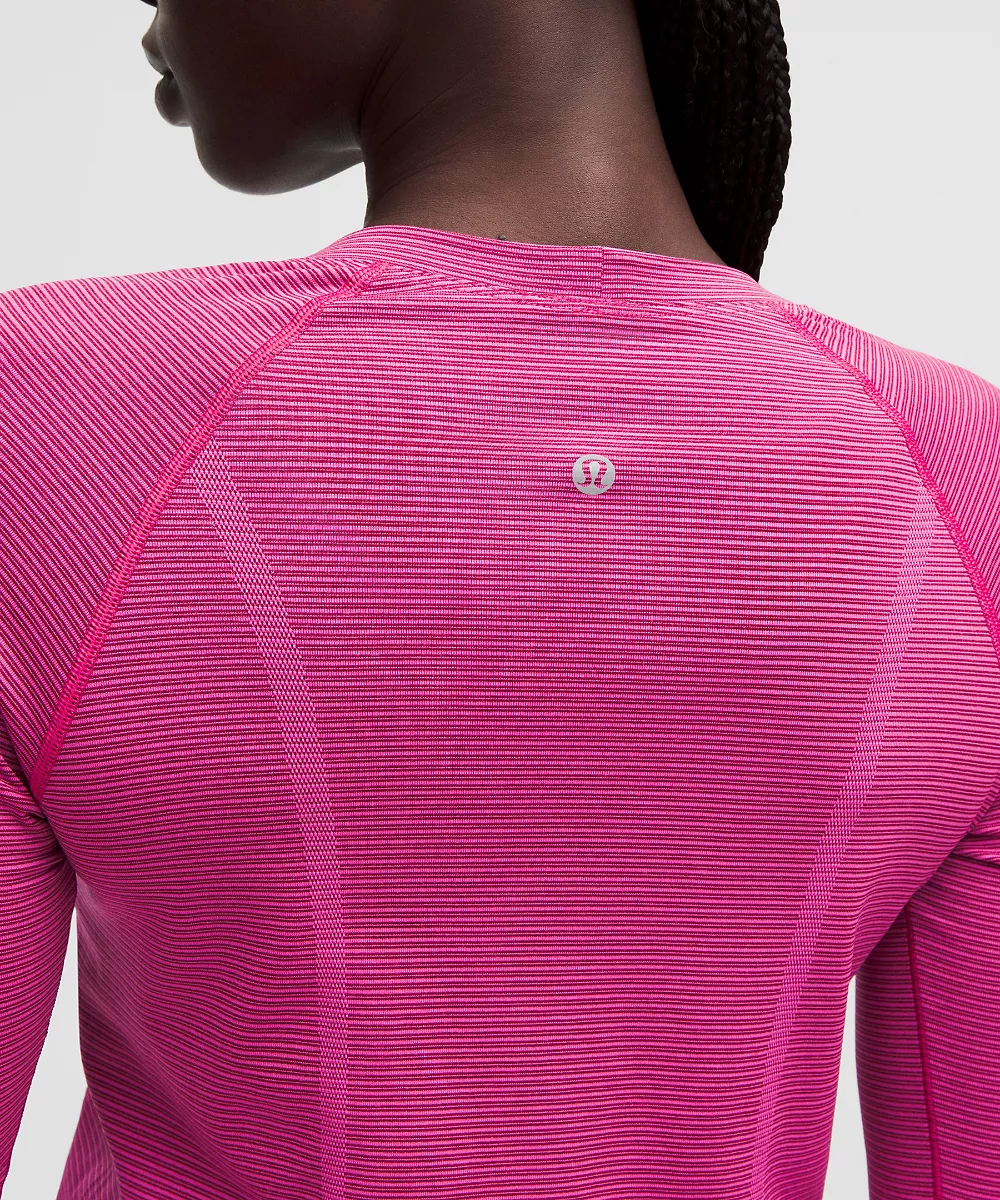 Chemise Swiftly Tech manches longues 2.0 *Longueur hanches — Spandex Stripe Flamingo Fun/Raspberry Rave, view 5