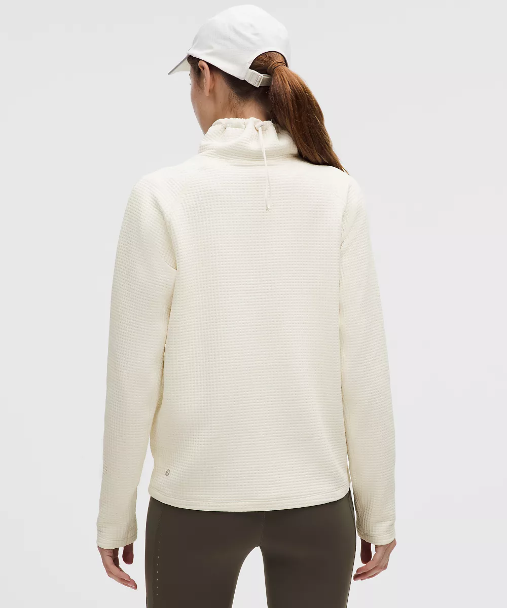 Chemise manches longues col cheminée maille gaufrée — Light Ivory, view 3