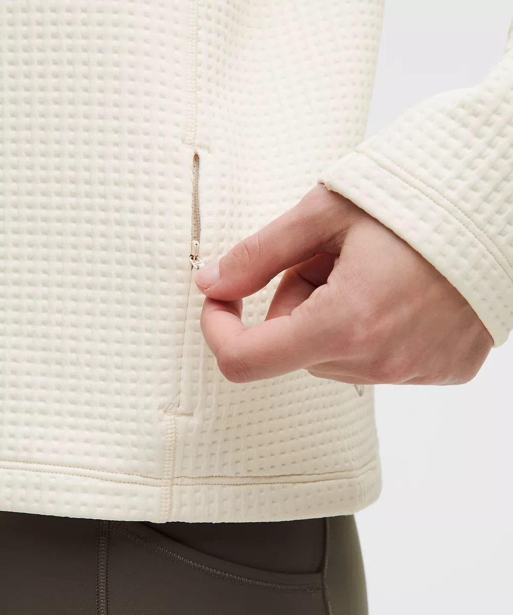 Chemise manches longues col cheminée maille gaufrée — Light Ivory, view 5