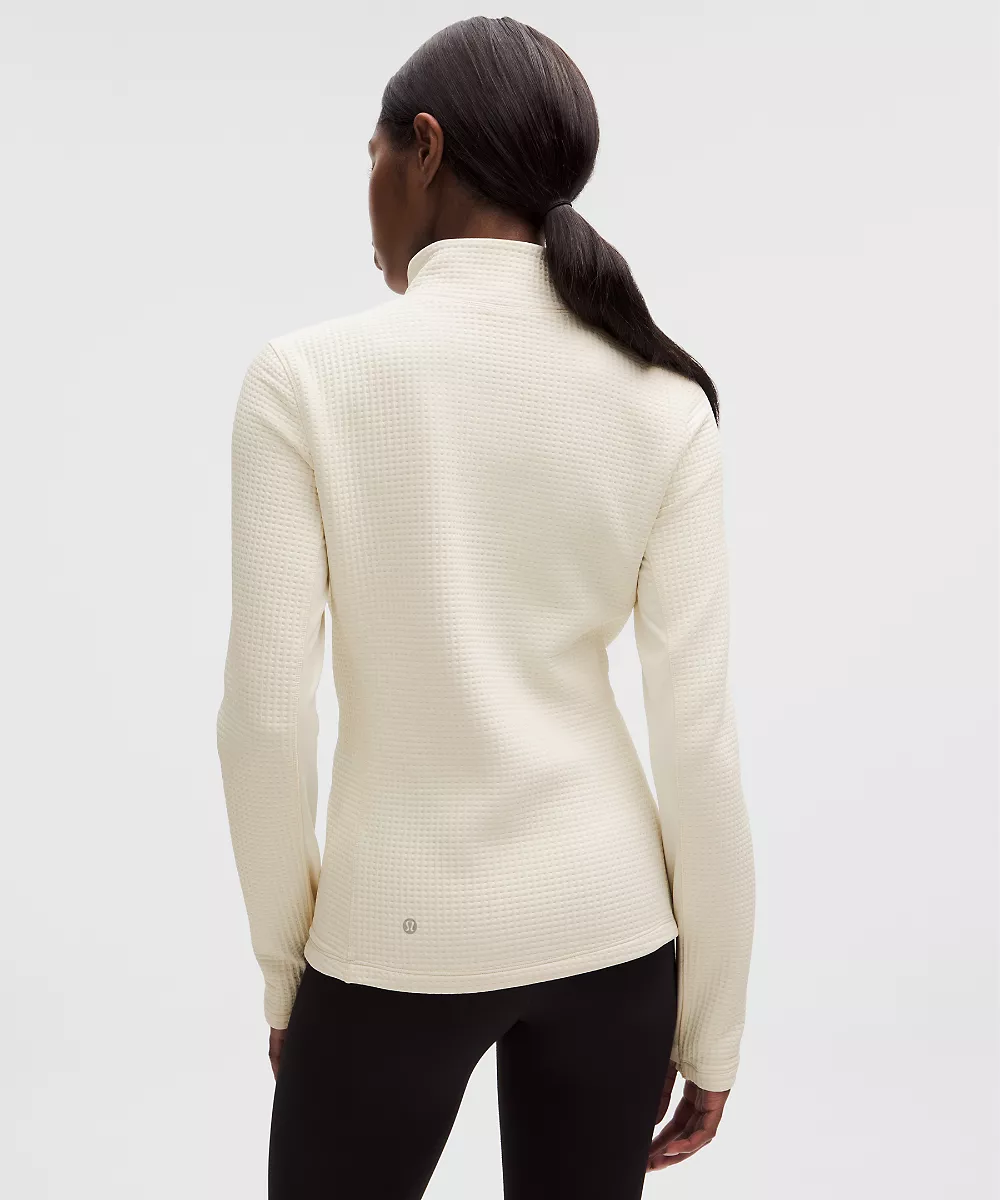 Chemise manches longues demi-zip maille gaufrée — Light Ivory, view 3