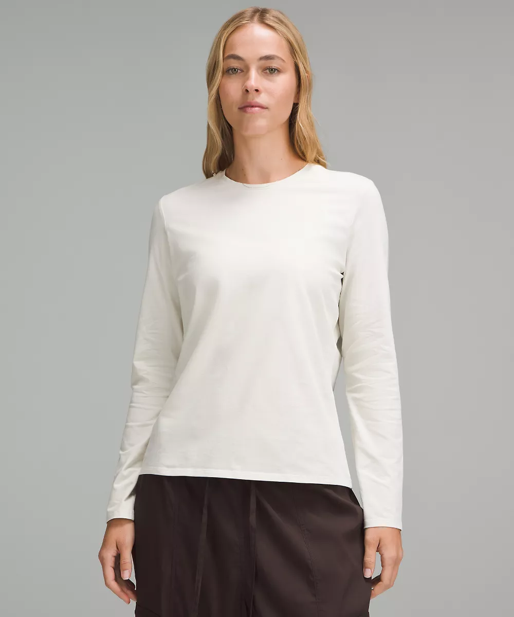 Chemise manches longues col rond en coton biologique — Bone, view 1
