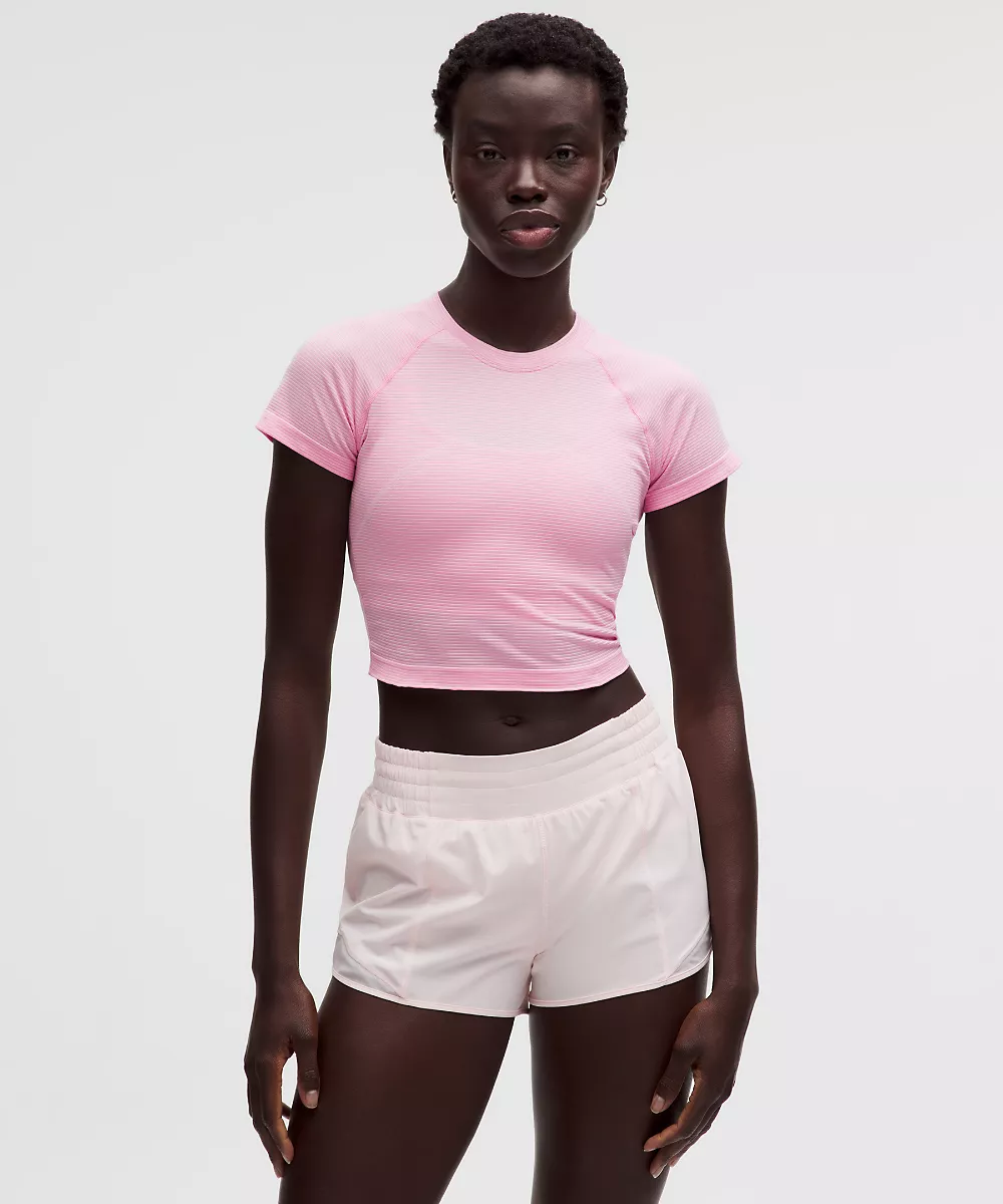 Chemise Swiftly Tech courte manches courtes 2.0 — Spandex Stripe Pink Pearl/Candy Cloud, view 1