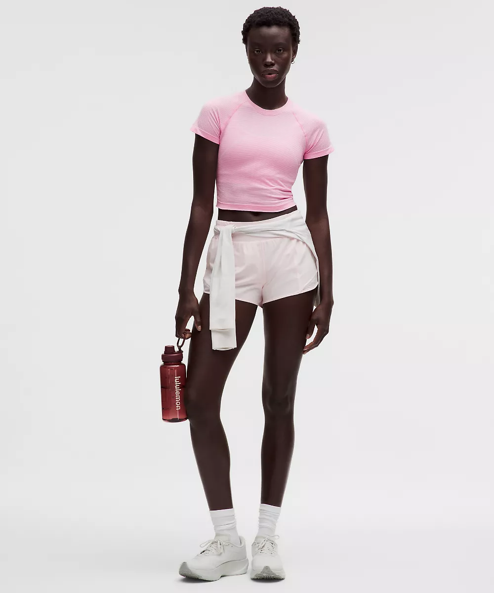 Chemise Swiftly Tech courte manches courtes 2.0 — Spandex Stripe Pink Pearl/Candy Cloud, view 2