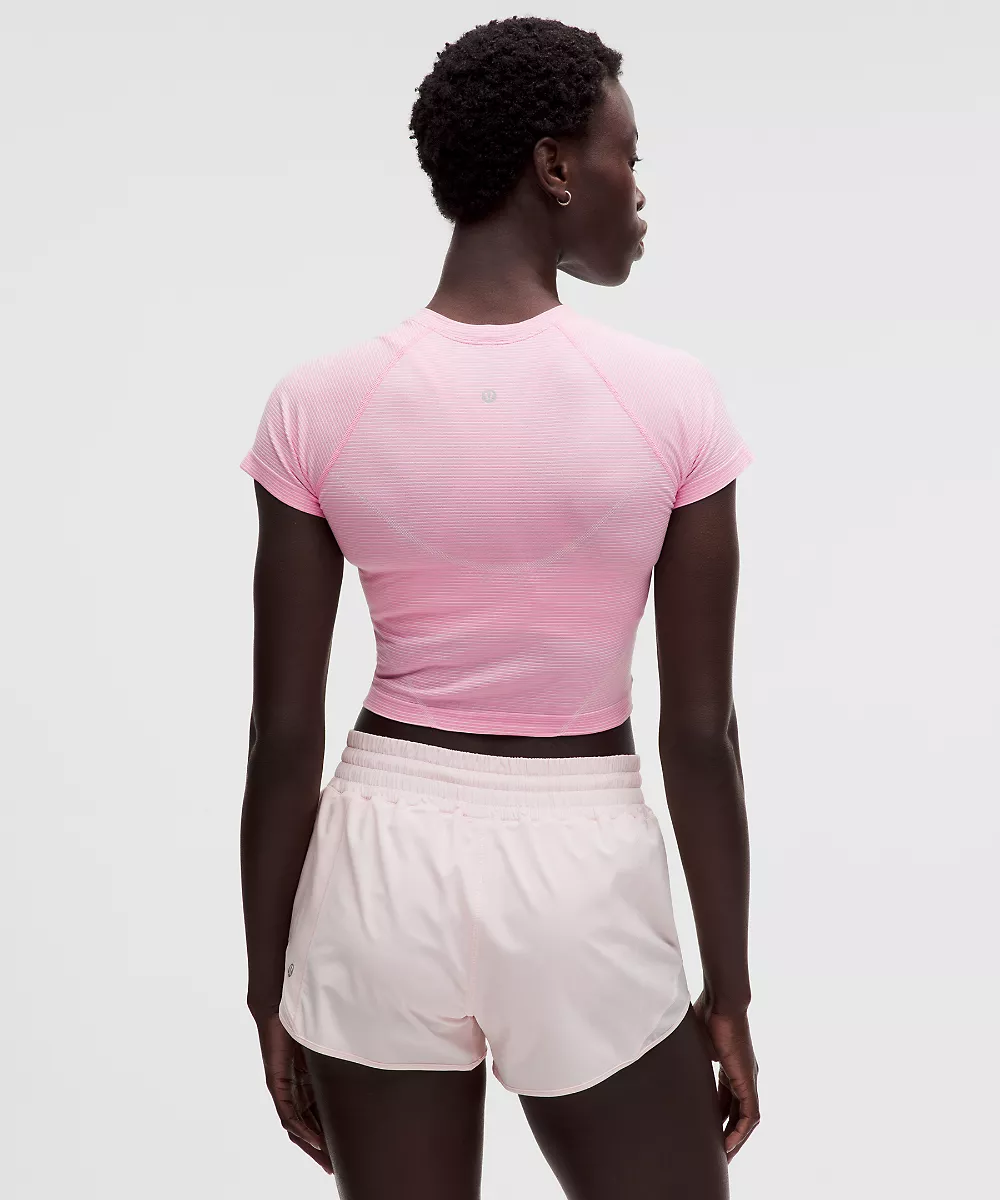 Chemise Swiftly Tech courte manches courtes 2.0 — Spandex Stripe Pink Pearl/Candy Cloud, view 3