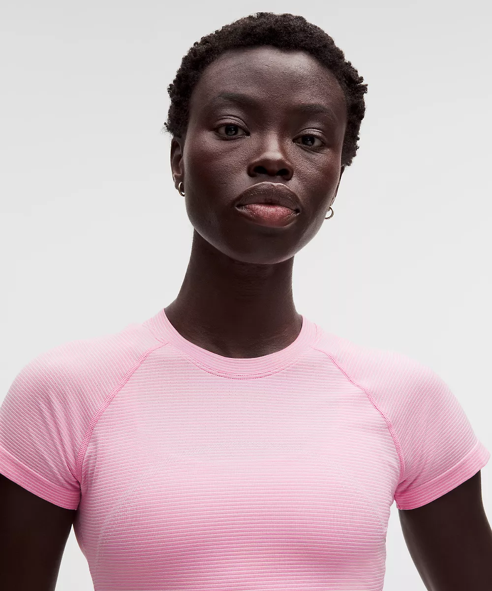 Chemise Swiftly Tech courte manches courtes 2.0 — Spandex Stripe Pink Pearl/Candy Cloud, view 4