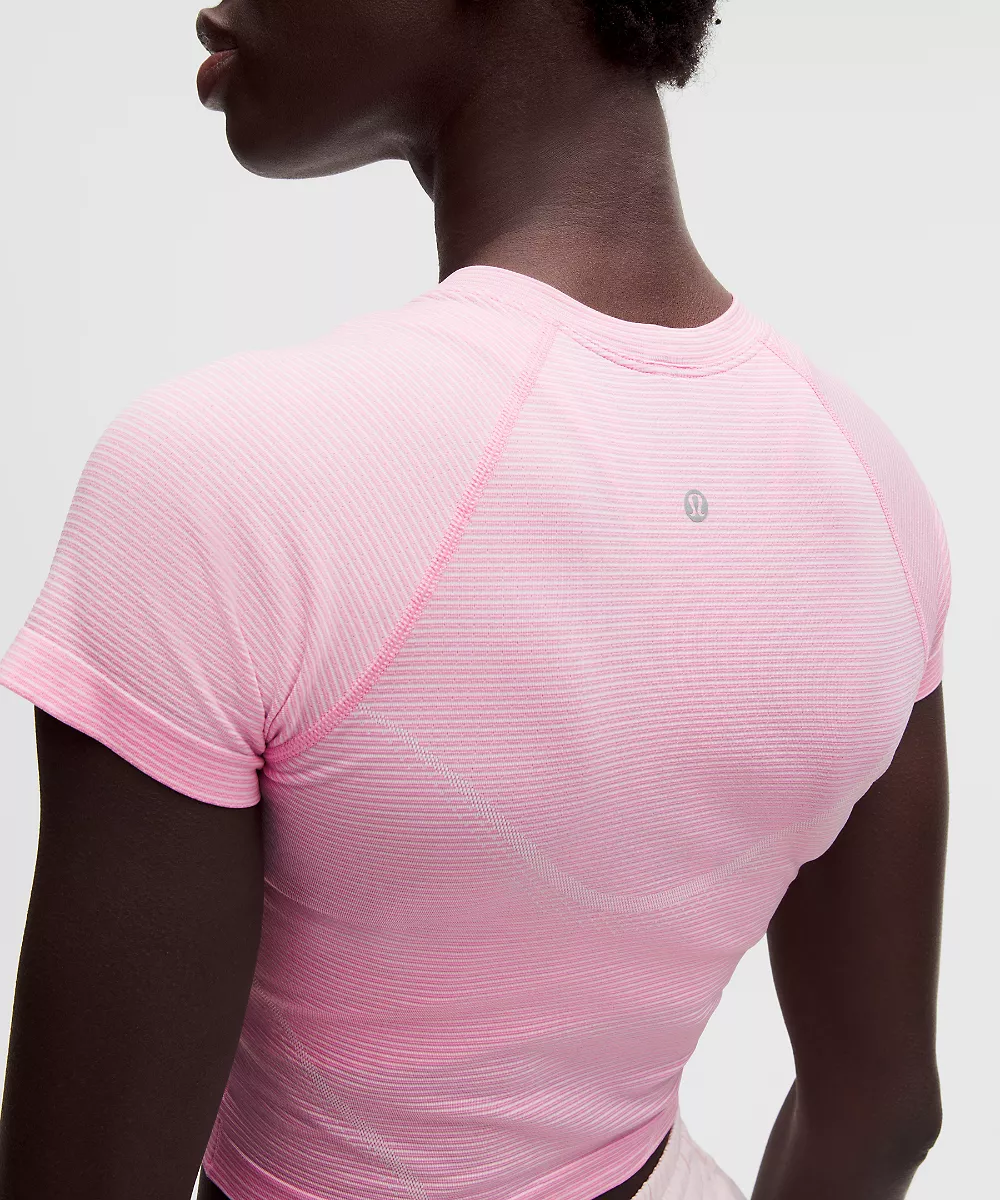 Chemise Swiftly Tech courte manches courtes 2.0 — Spandex Stripe Pink Pearl/Candy Cloud, view 5