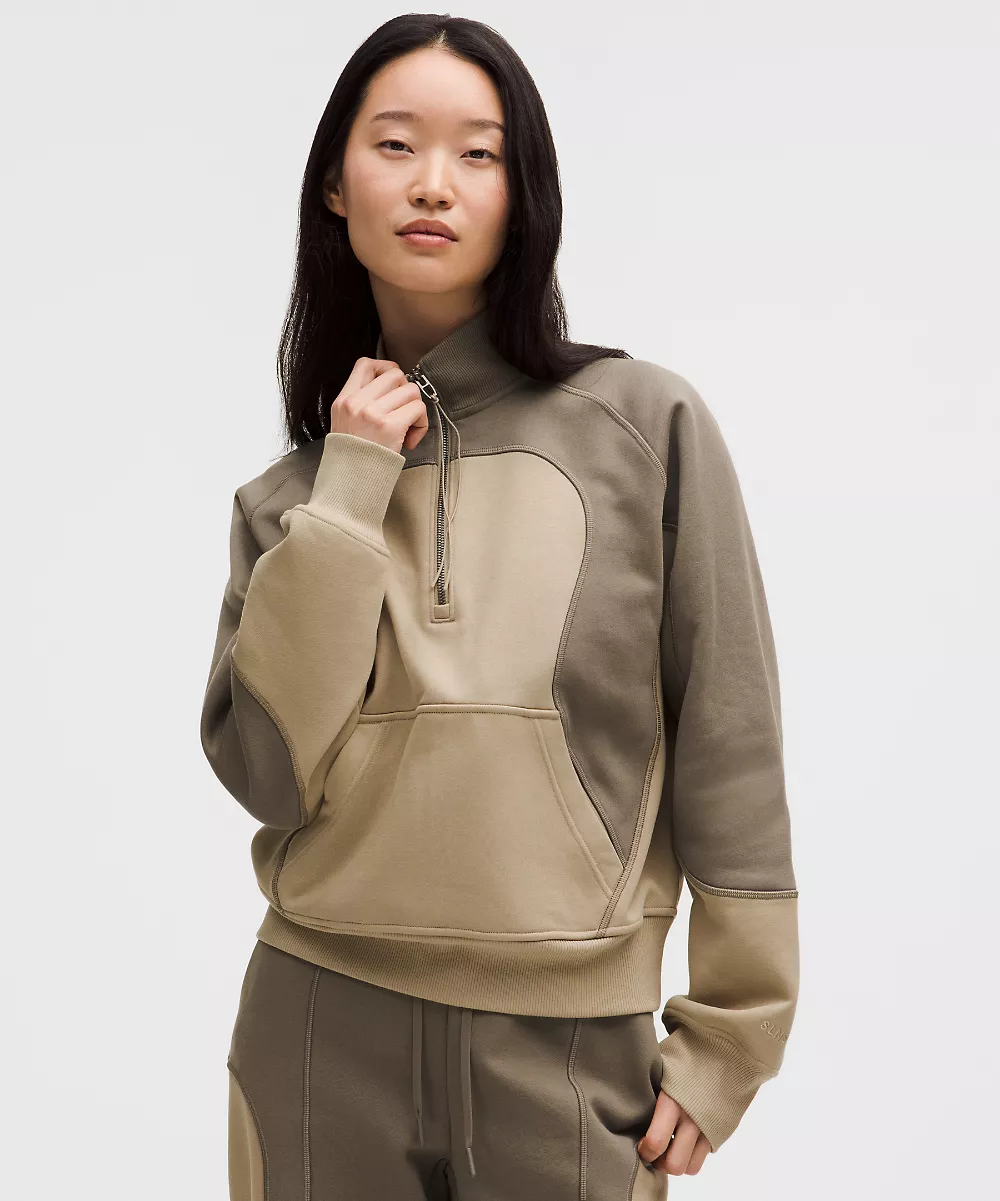 Demi-zip coupe décontractée en polaire de coton *SLNSH Collection — Nomad/Sheer Oak, view 1