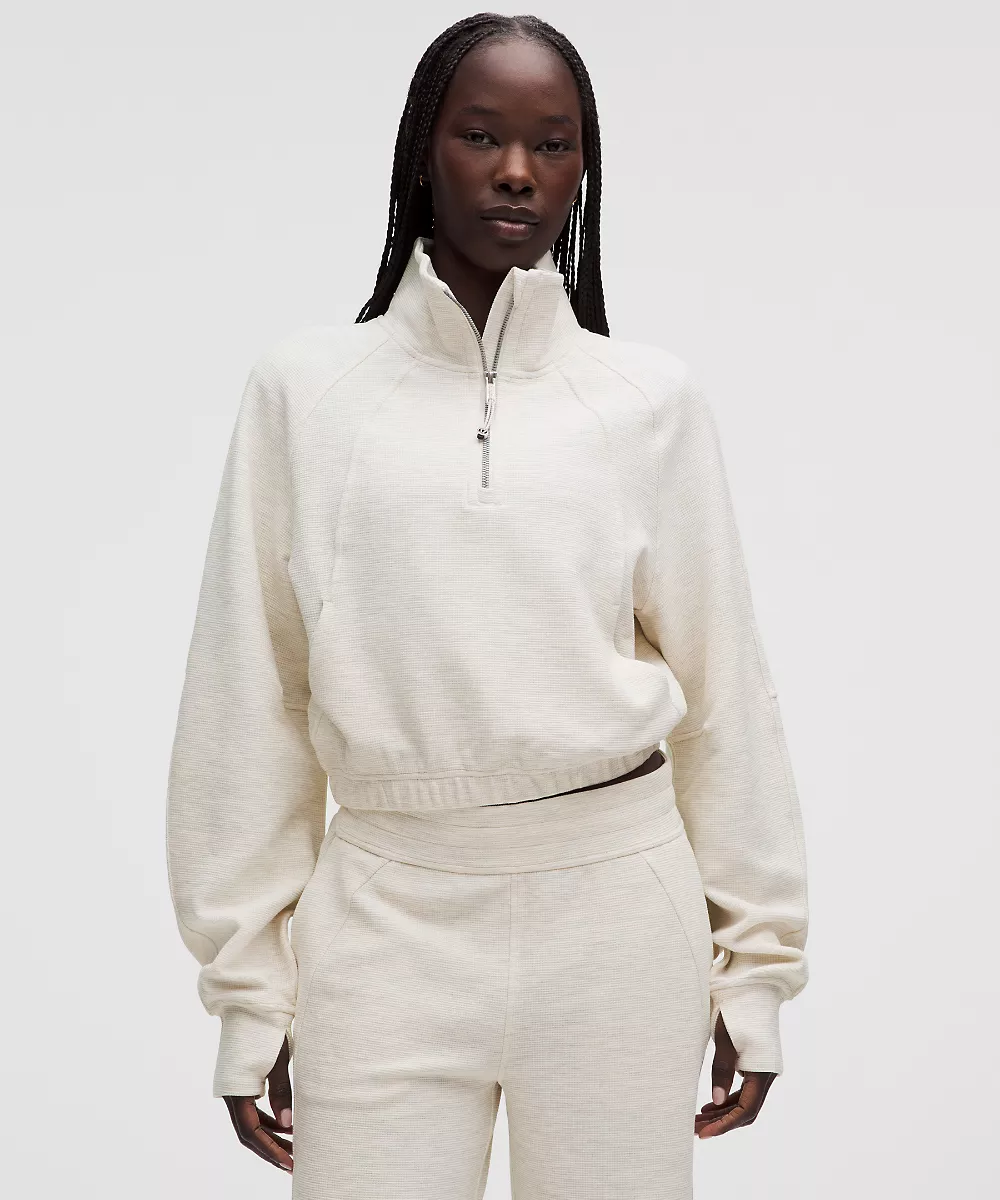 Demi-zip court Scuba col cheminée *Waffle — Heathered Light Ivory, view 1