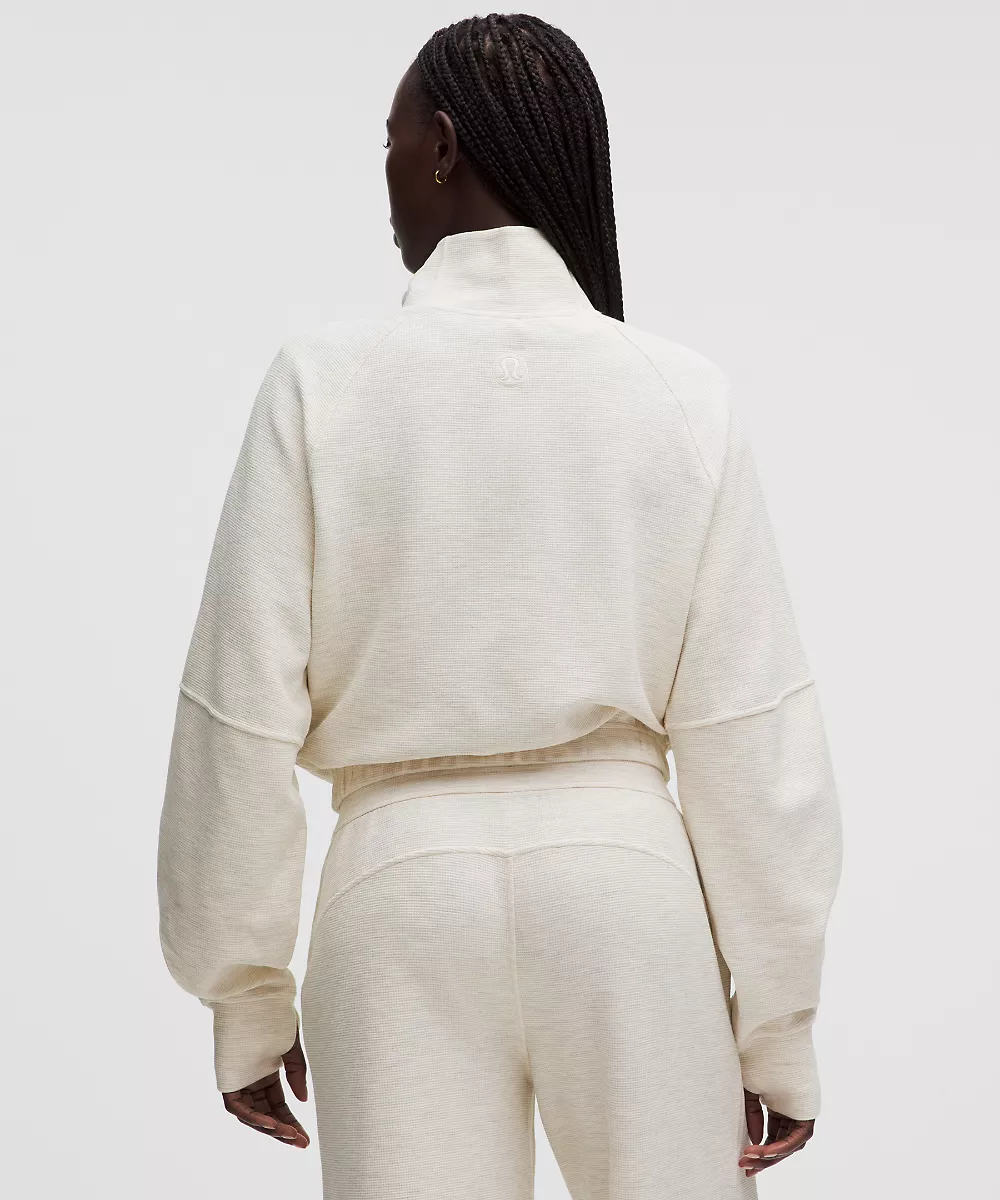 Demi-zip court Scuba col cheminée *Waffle — Heathered Light Ivory, view 3