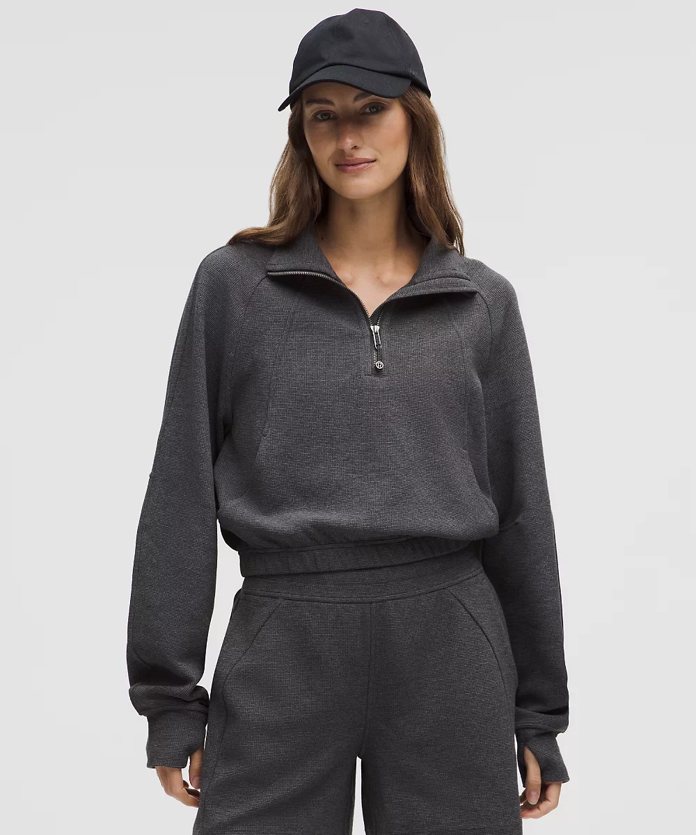 Demi-zip court Scuba col cheminée *Waffle — Heathered Graphite Grey, view 1