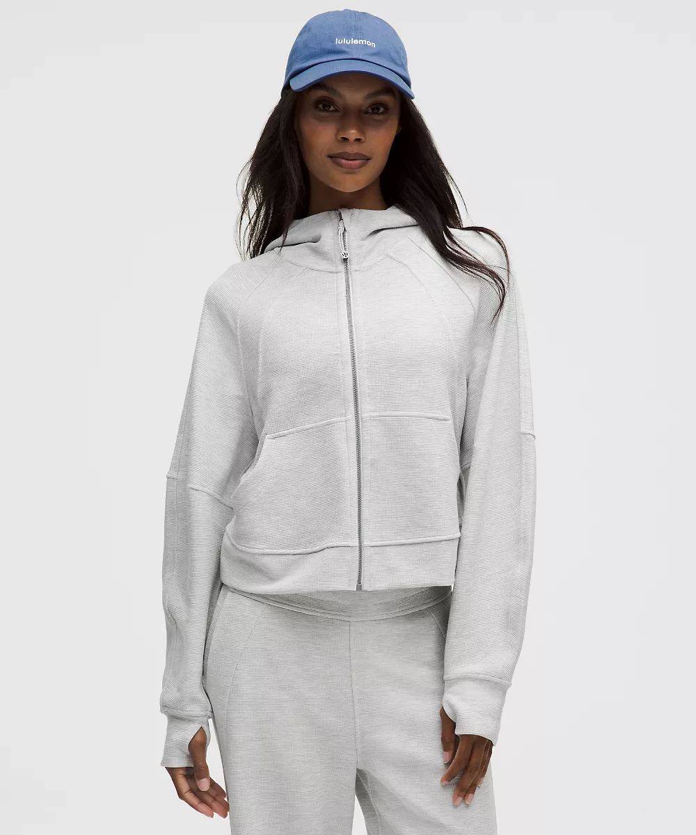 Sweat à capuche zippé intégral oversize Scuba *Waffle — Heathered Core Ultra Light Grey, view 1