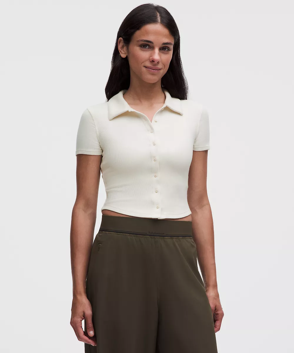 Chemise manches courtes boutonnée à col — Light Ivory, view 1