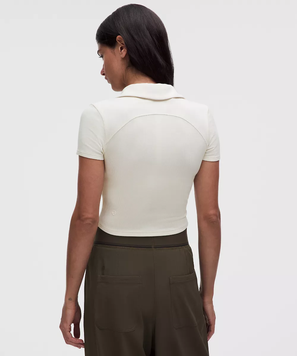 Chemise manches courtes boutonnée à col — Light Ivory, view 3