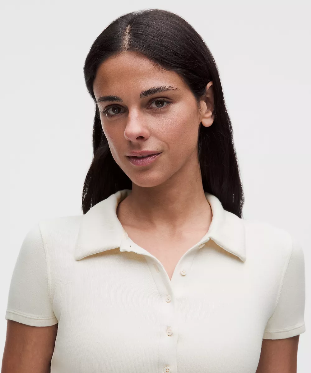 Chemise manches courtes boutonnée à col — Light Ivory, view 4