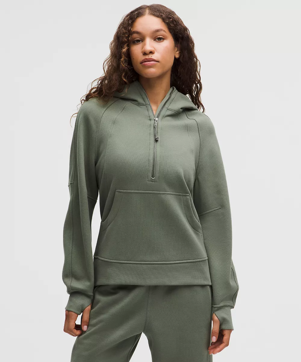 Sweat à capuche demi-zip oversize Scuba *Long — Willow Leaf, view 1