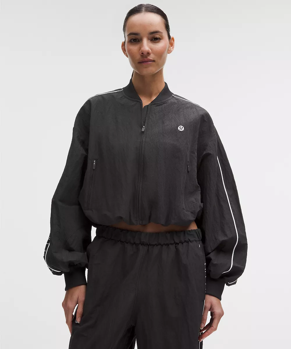 Veste de survêtement en nylon froissé *Wordmark — Black/White, view 1