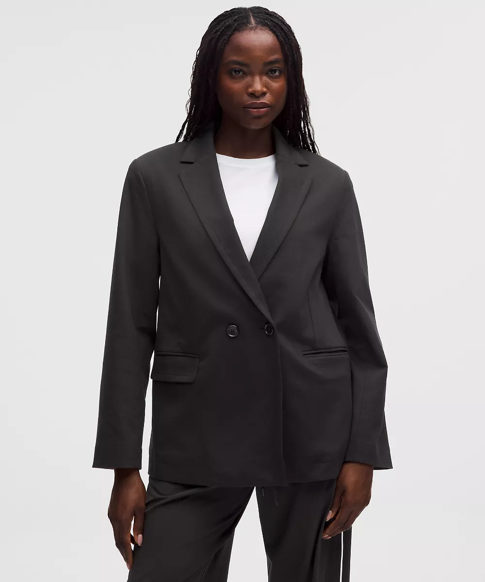 Blazer oversize en twill brossé — Black, view 1