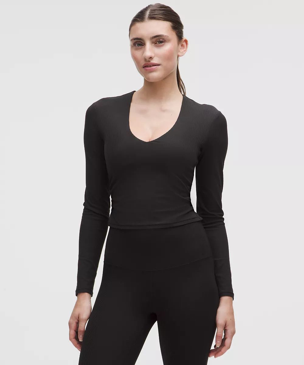 Chemise manches longues col V côtelée Nulu All It Takes *Bonnets B-D — Black, view 1