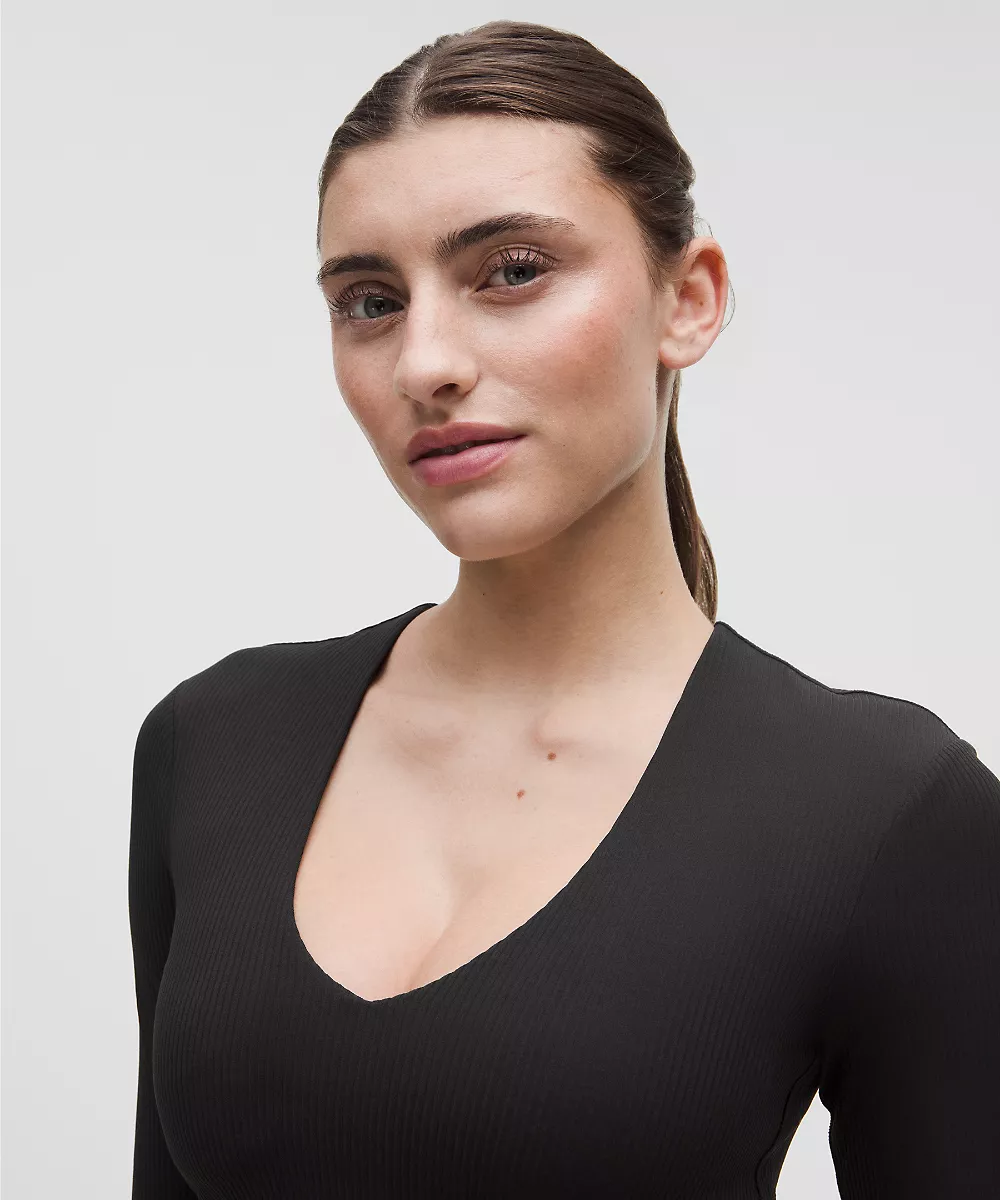 Chemise manches longues col V côtelée Nulu All It Takes *Bonnets B-D — Black, view 4