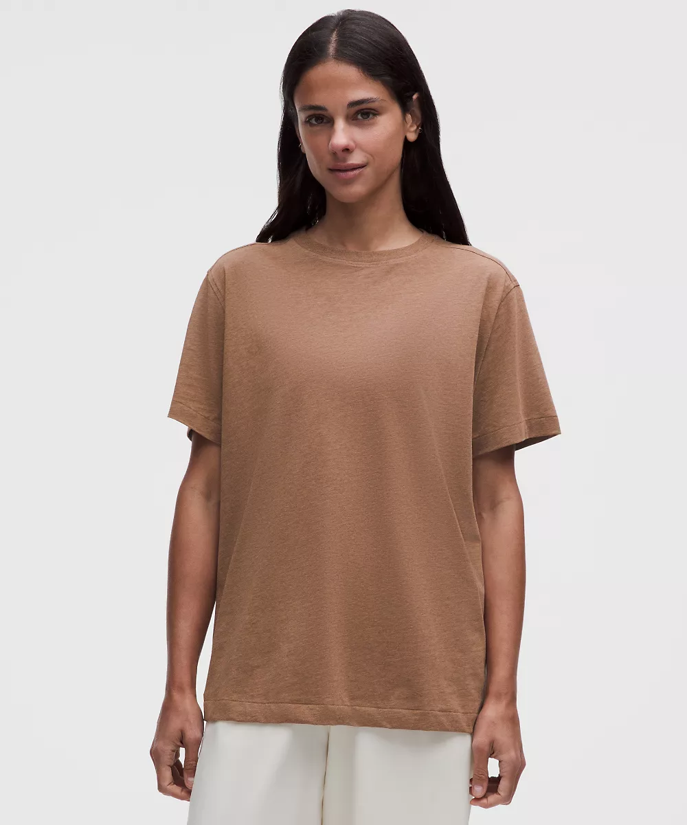 T-shirt col rond en coton bio All Yours — Heathered Sand, view 1