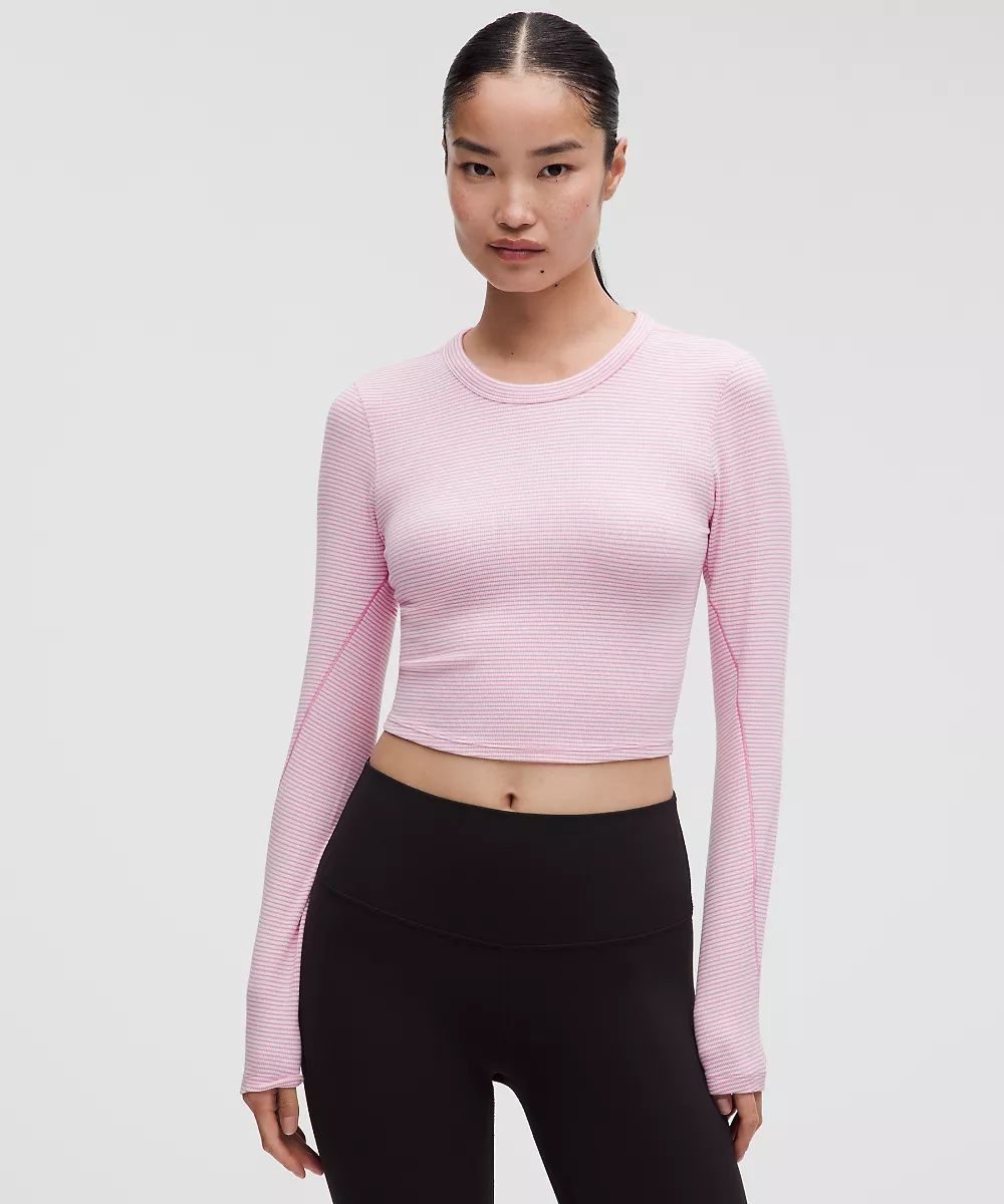 Hold Tight chemise courte manches longues à ourlet droit — Surround Stripe Pink Pearl White, view 1