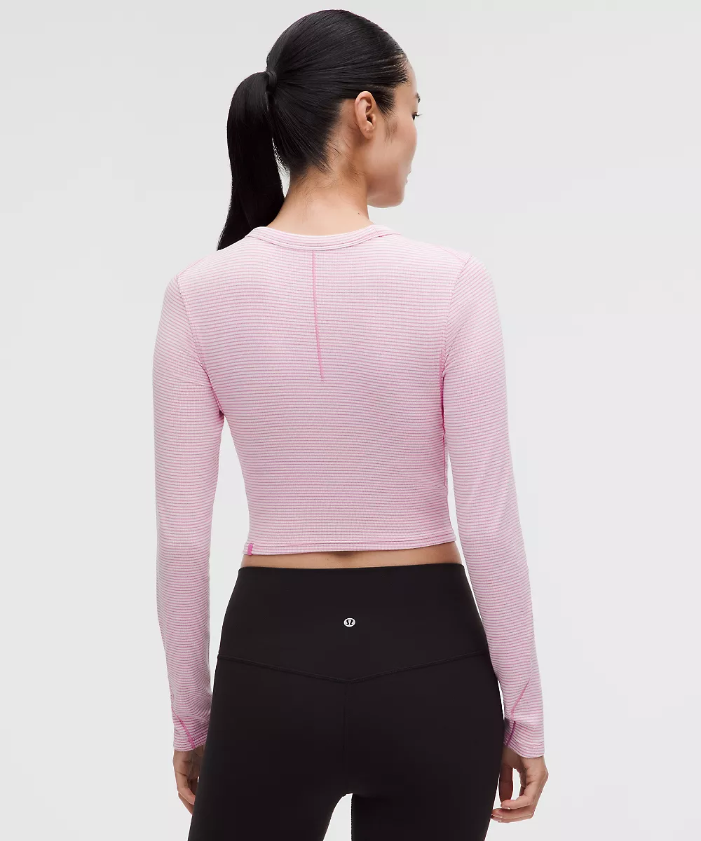 Hold Tight chemise courte manches longues à ourlet droit — Surround Stripe Pink Pearl White, view 3