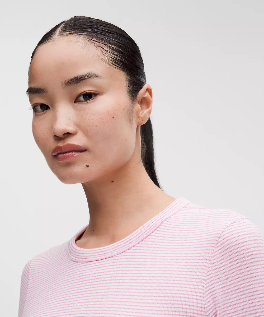 Hold Tight chemise courte manches longues à ourlet droit — Surround Stripe Pink Pearl White, view 4