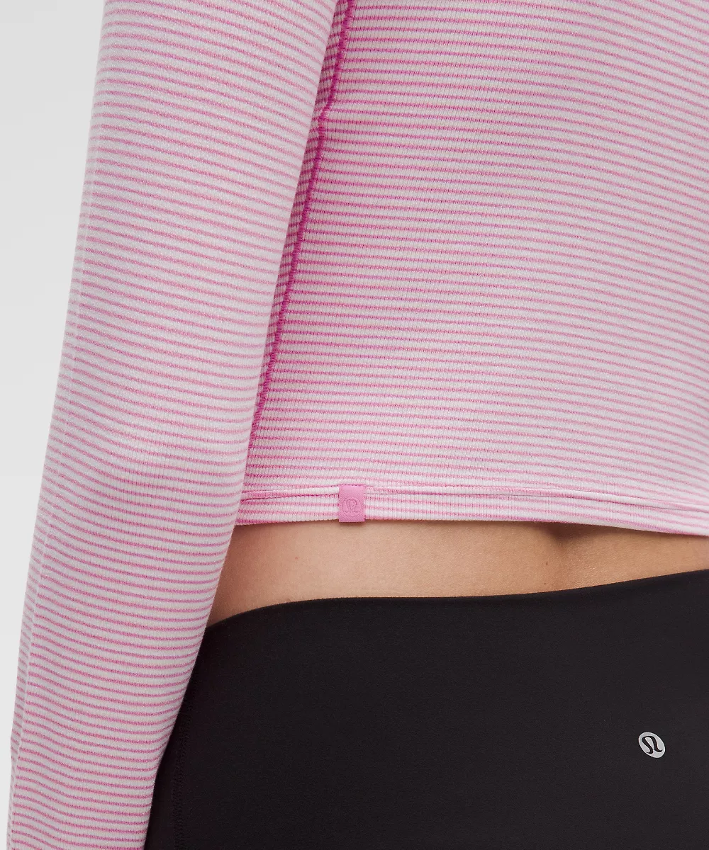 Hold Tight chemise courte manches longues à ourlet droit — Surround Stripe Pink Pearl White, view 5