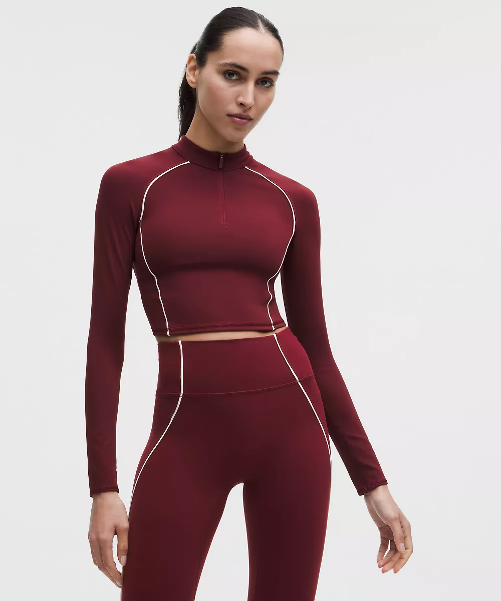 Demi-zip court manches longues Wunder Train — Burgundy Bay/Light Ivory, view 1