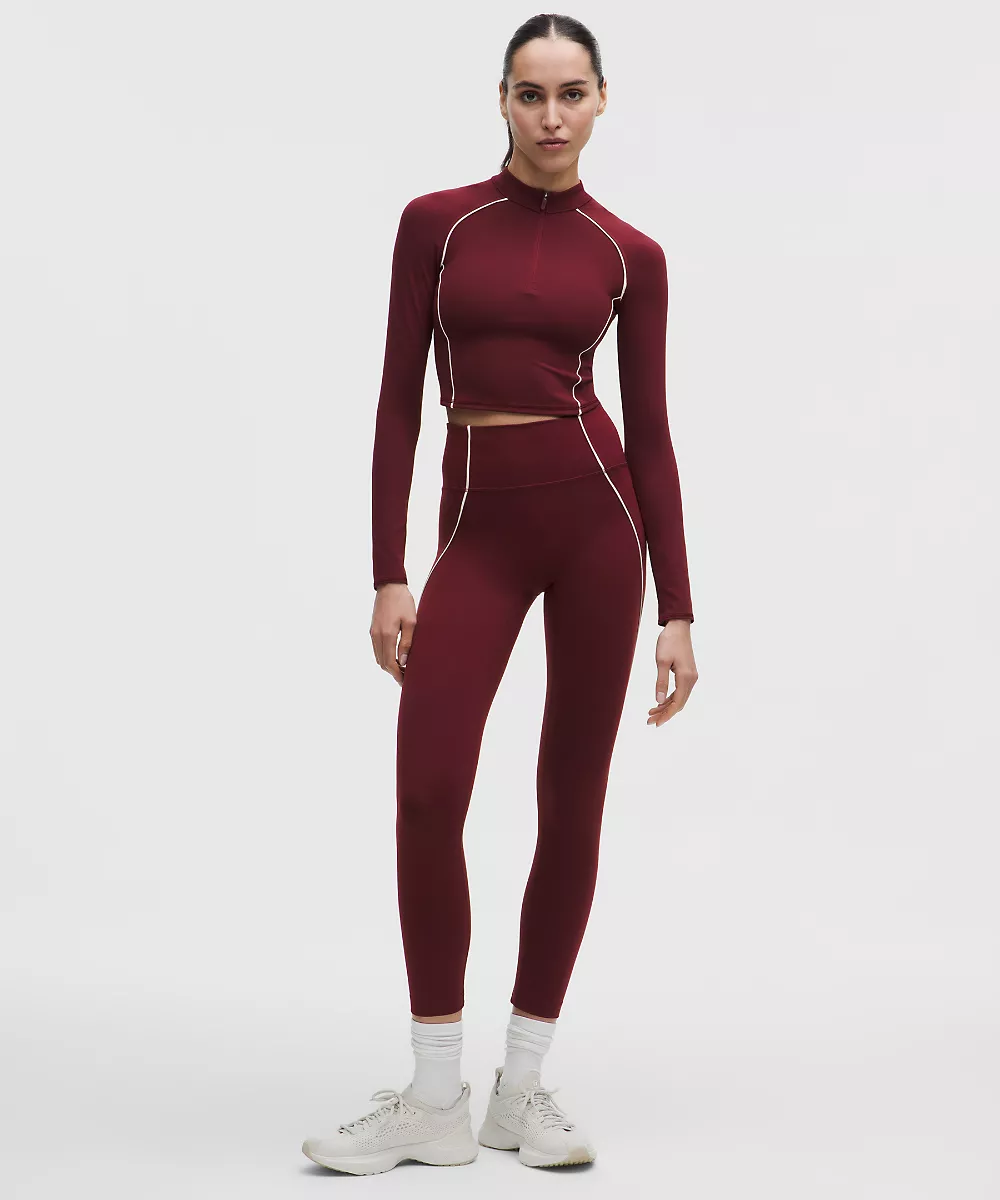 Demi-zip court manches longues Wunder Train — Burgundy Bay/Light Ivory, view 2