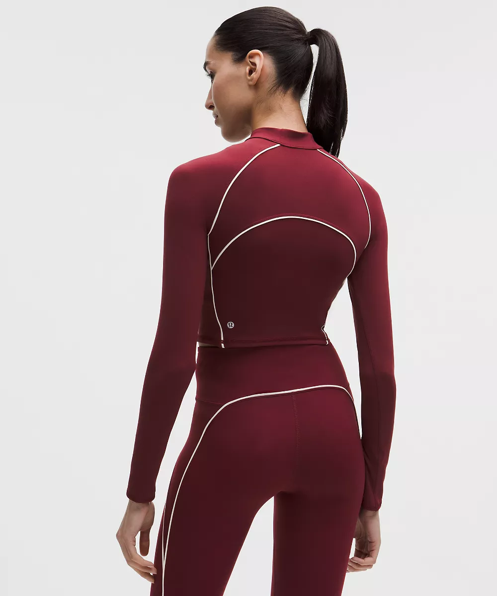 Demi-zip court manches longues Wunder Train — Burgundy Bay/Light Ivory, view 3