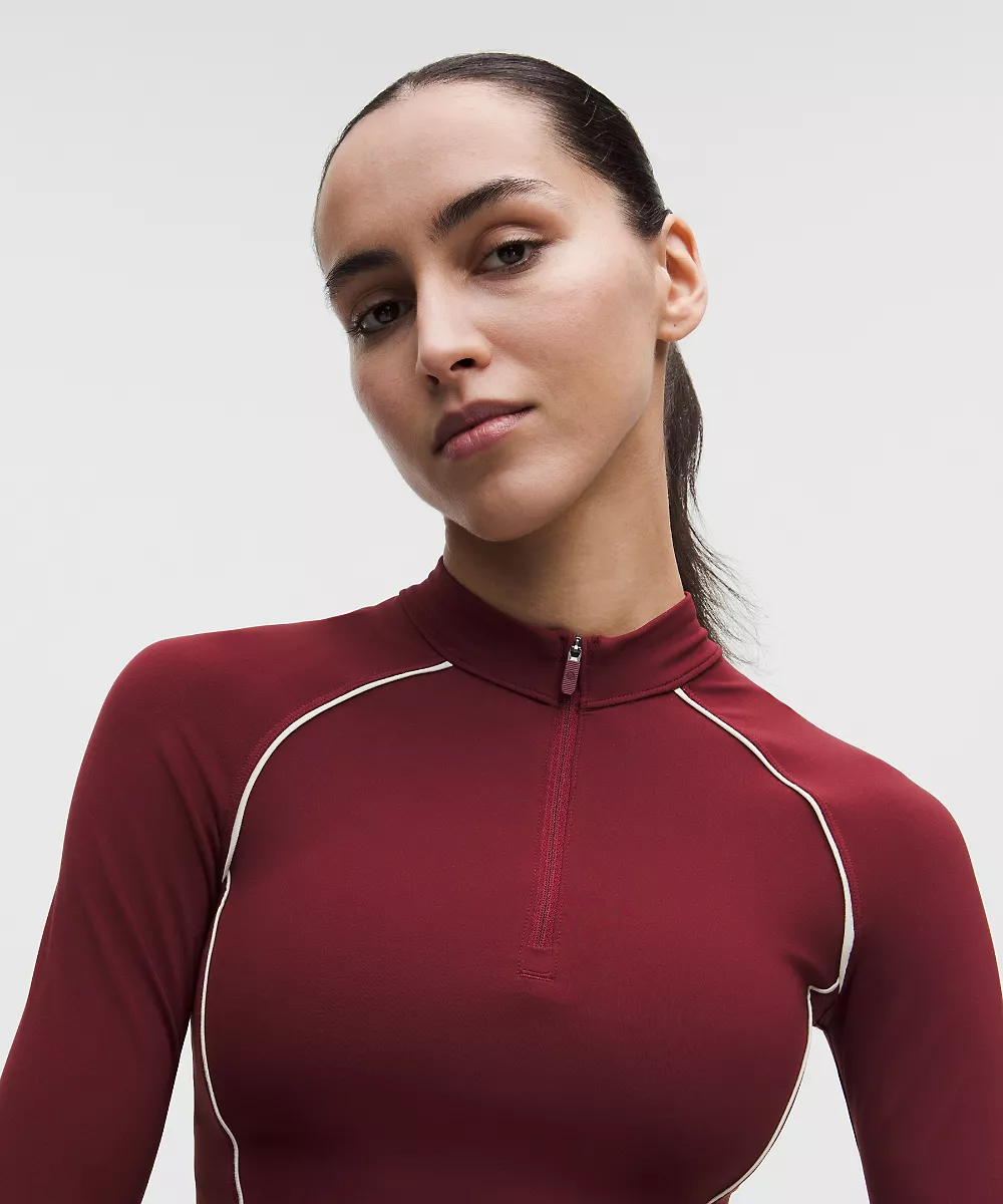 Demi-zip court manches longues Wunder Train — Burgundy Bay/Light Ivory, view 4