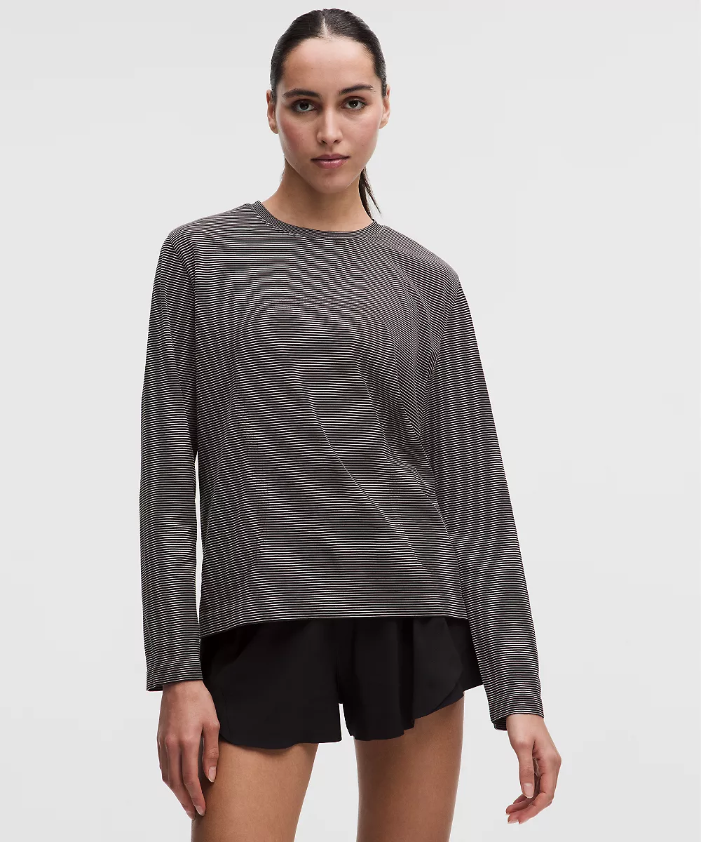 Chemise Swiftly décontractée manches longues longueur hanches *Coupe revisitée — Tempo Stripe Black/White, view 1