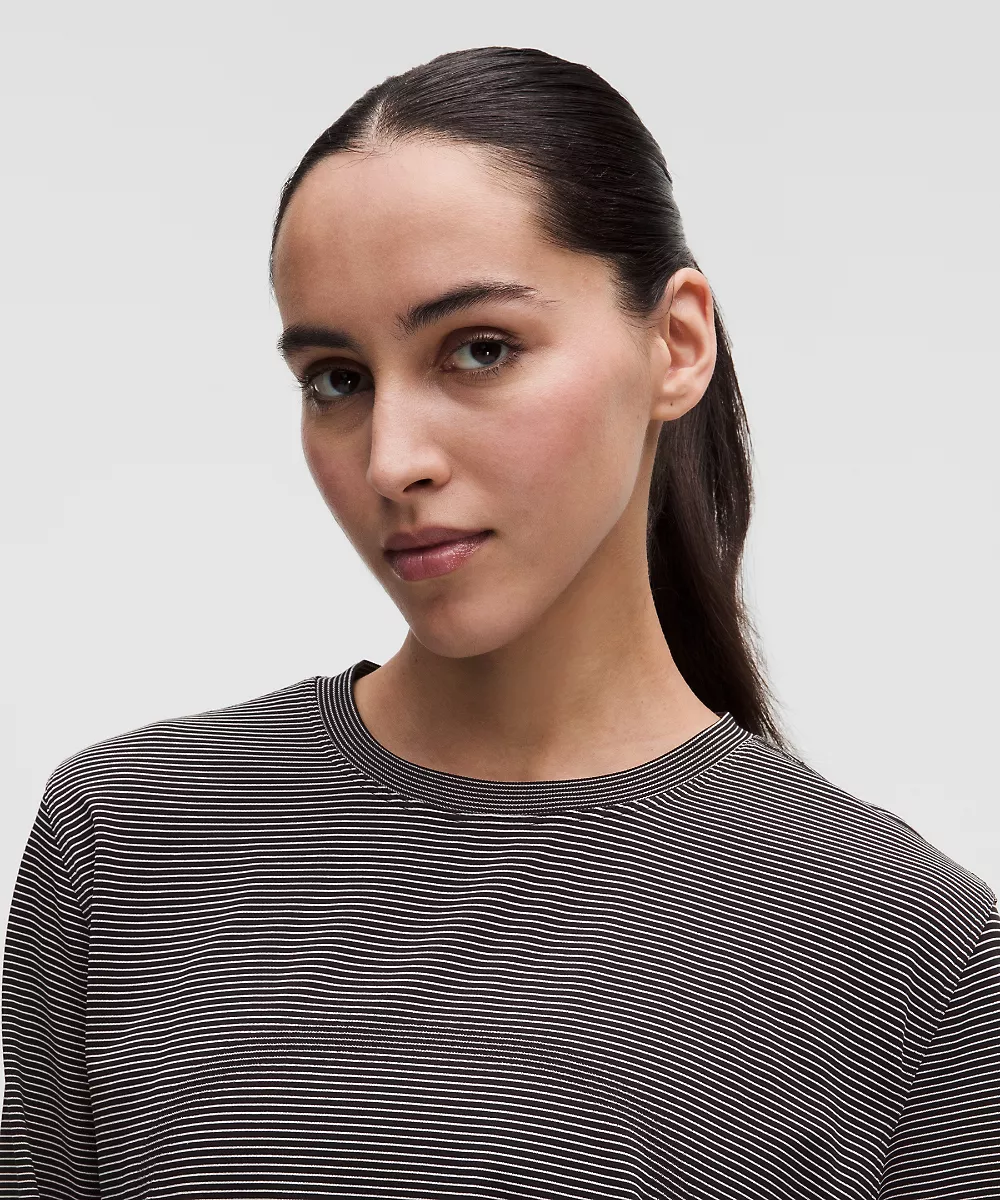 Chemise Swiftly décontractée manches longues longueur hanches *Coupe revisitée — Tempo Stripe Black/White, view 4